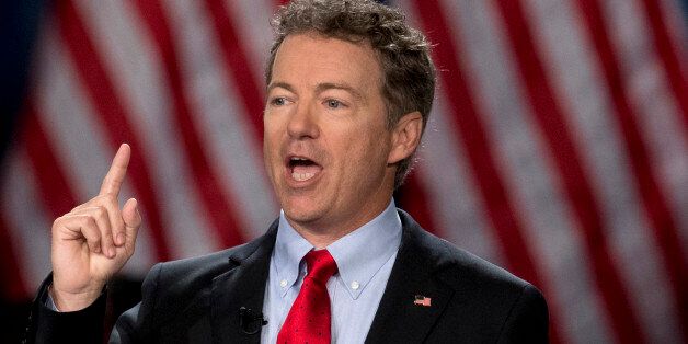 Sen. Rand Paul, R-Ky. announces the start of his presidential campaign, Tuesday, April 7, 2015, at the Galt House Hotel in Louisville, Ky. Paul launched his 2016 presidential campaign Tuesday with a combative message against both Washington and his fellow Republicans, declaring that