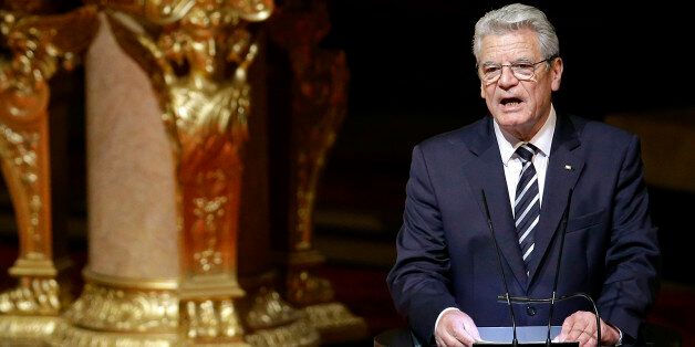 German President Joachim  Gauck delivers a speech after an ecumenical service remembering the Armenian slaughter at the Berlin Cathedral Church in Berlin, Germany, Thursday, April 23, 2015. On Friday, April 24, Armenians will mark the centenary of what historians estimate to be the slaughter of up to 1.5 million Armenians by Ottoman Turks, an event widely viewed by scholars as genocide. Turkey, however, denies the deaths constituted genocide and says the death toll has been inflated. (AP Photo/M