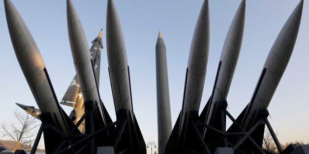 FILE - In this Dec. 26, 2014 file photo, a North Korea's mock Scud-B missile, center, stands among South Korean missiles displayed at Korea War Memorial Museum in Seoul, South Korea. South Korea said Tuesday, Jan. 6, 2015 that rival North Korea has a 6,000-member cyber army dedicated to disrupting the South's military and government. The figure is a dramatic increase from its earlier estimate that the North had a cyberwarfare staff of 3,000. Seoul's Defense Ministry said in a report that North K
