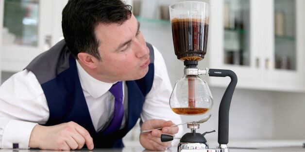 LONDON, ENGLAND - APRIL 27:  Richard Hardwick of Bespoke Beverages brews some KL Diamond Coffee using a patented technique, in the kitchen at Smallbone of Devizes on April 27, 2015 in London, England. Bespoke Beverages are providing 1 Kilogram of KL Diamond coffee for the Lots of Coffee auction and providing KL Ruby for the VIP launch dinner party. KL Diamond is the world's most exclusive coffee, priced at Â£32,500 per Kilo or Â£325 per cup.  (Photo by Chris Jackson/Getty Images)