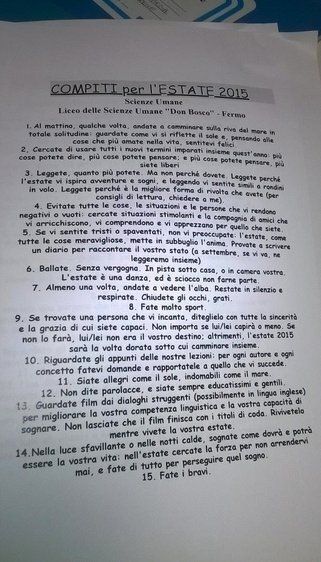 이탈리아의 어느 학교선생님이 내준 여름방학 숙제 15개