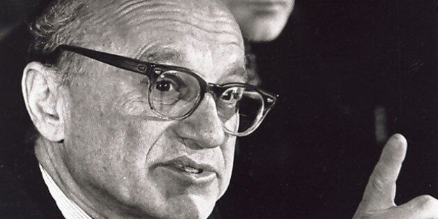 ** FILE ** Milton Friedman, winner of the Nobel Prize in Economics 1976, speaks at a press conference in a Stockholm file photo from Dec. 10, 1976. Friedman, the Nobel Prize-winning economist who advocated an unfettered free market and had the ear of Presidents Nixon, Ford and Reagan, died Thursday. He was 94. (AP Photo/File)