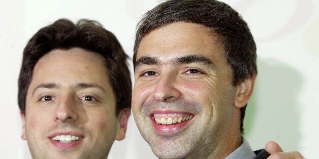 Google co-Founders Sergey Brin, left, and Larry Page are seen prior to a press conference at the International Book Fair in Frankfurt, central Germany, Thursday, Oct. 7, 2004. The pair announced that Google has opened its Google Print program that enables publishers to submit their books for inclusion in Google's search results. (AP Photo/Wolfram Steinberg)