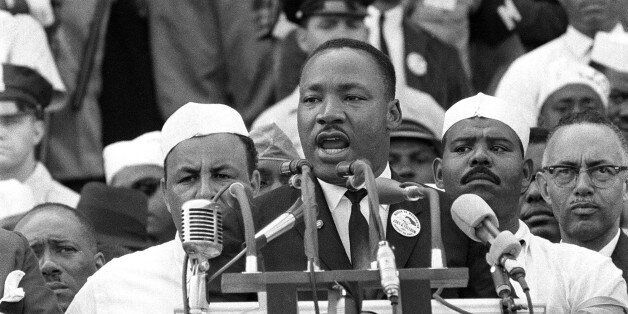 In this Aug. 28, 1963 photo, The Rev. Dr. Martin Luther King Jr., head of the Southern Christian Leadership Conference, gestures during his