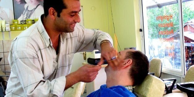 Famous Turkish shave! To finish off after a thorough shave, the 'KuafÃ¶r' (barber) sets a large cotton bud on fire and burns the small hairs in and around the ear.