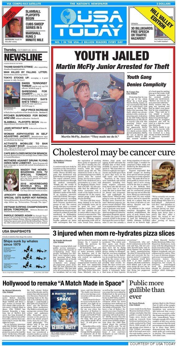 ‘USA 투데이'가 '백 투더 퓨처2'에 나온 신문을 진짜 만들었다(사진)
