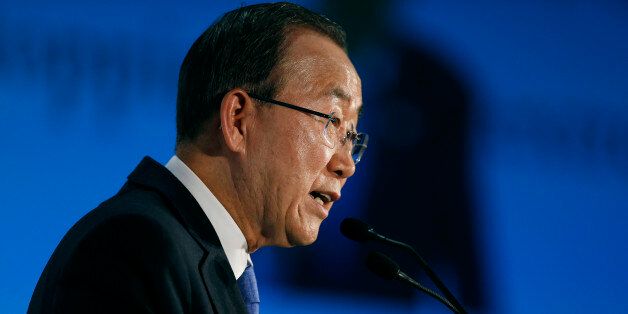United Nations Secretary-General Ban Ki-moon gives a speech during a conference about violent extremism, in Madrid, Wednesday, Oct. 28, 2015. Ban Ki-moon is on an official visit in Spain. (AP Photo/Francisco Seco)