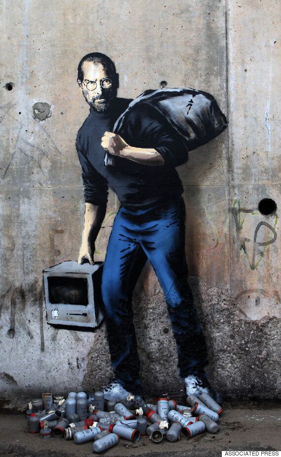 뱅크시가 난민 캠프에 그린 스티브 잡스의 모습(사진)