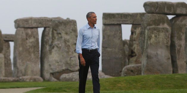 President Barack Obama visits Stonehenge after leaving the NATO summit in Newport, Wales, Friday, Sept. 5, 2014. (AP Photo/Charles Dharapak)