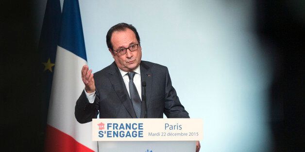 French President Francois Hollande delivers a speech during