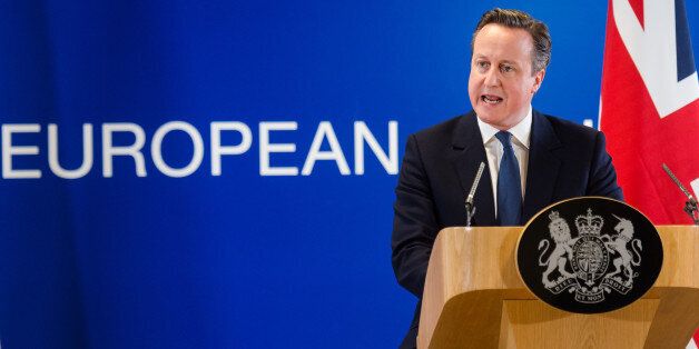 British Prime Minister David Cameron speaks during a final press conference at an EU summit in Brussels on Friday, Feb. 19, 2016. British Prime Minister David Cameron pushed a summit into overtime Friday after a second day of tense talks with weary European Union leaders unwilling to fully meet his demands for a less intrusive EU. (AP Photo/Geert Vanden Wijngaert)