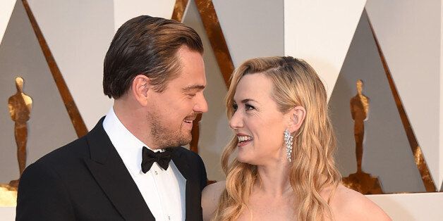 Leonardo DiCaprio, left, and Kate Winslet arrive at the Oscars on Sunday, Feb. 28, 2016, at the Dolby Theatre in Los Angeles. (Photo by Jordan Strauss/Invision/AP)