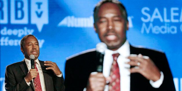 Republican presidential candidate Ben Carson speaks at the National Religious Broadcasters convention Friday, Feb. 26, 2016, in Nashville, Tenn. (AP Photo/Mark Humphrey)