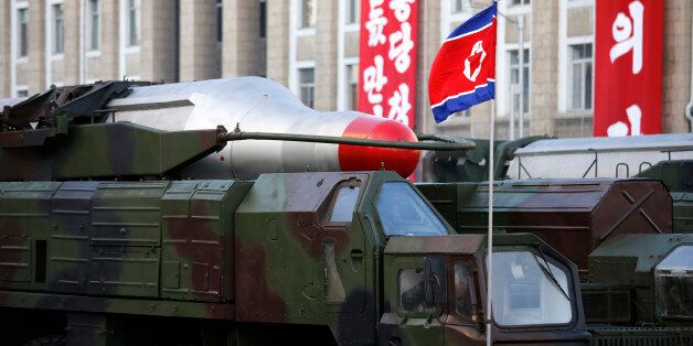 In this Saturday, Oct. 10, 2015, photo, medium range Nodong ballistic missiles are paraded in Pyongyang, North Korea during the 70th anniversary celebrations of its ruling party's creation. (AP Photo/Wong Maye-E)