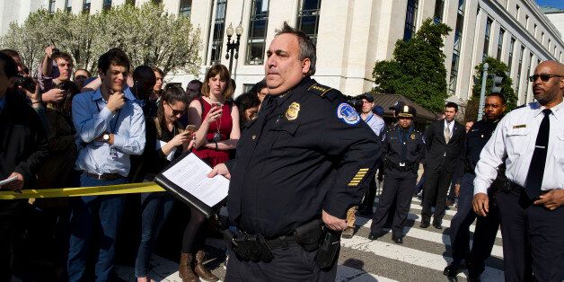 Capitol Hill Police Chief Matthew Verderosa arrives to brief reporters on Capitol in Washington, Monday, March 28, 2016. Capitol Police officers say a man was shot by police after drawing a weapon at a U.S. Capitol checkpoint. He was taken to the hospital.  (AP Photo/Cliff Owen)