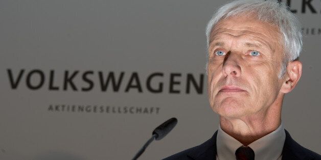 CEO of Volkswagen Matthias Mueller attends a news conference conference Volkswagen company in Wolfsburg, Germany, Friday, April 22, 2016. Mueller said as he released the headline earnings numbers that the company remains