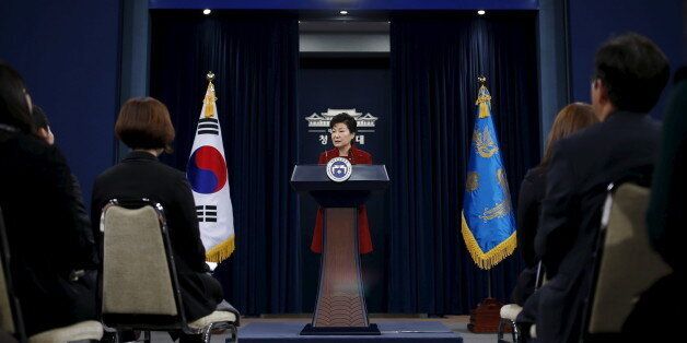 South Korean President Park Geun-hye answers reporters' question during her New Year news conference at the Presidential Blue House in Seoul, South Korea, January 13, 2016.  REUTERS/Kim Hong-Ji