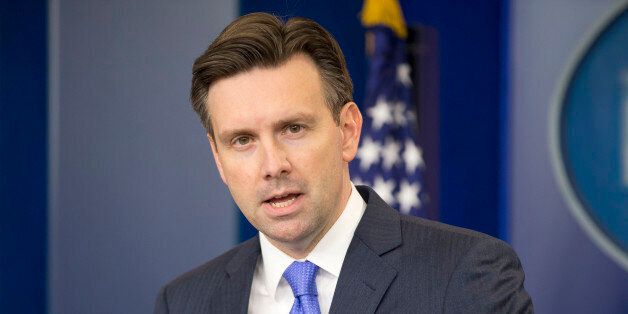 White House press secretary Josh Earnest speaks during the daily briefing in the Brady Press Briefing Room of the White House in Washington, Friday, Nov. 13, 2015. Earnest commented about Obama's upcoming oversea trip to Asia. (AP Photo/Pablo Martinez Monsivais)
