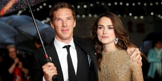 Actors Benedict Cumberbatch and Keira Knightley pose as they arrive for the European premiere of the film