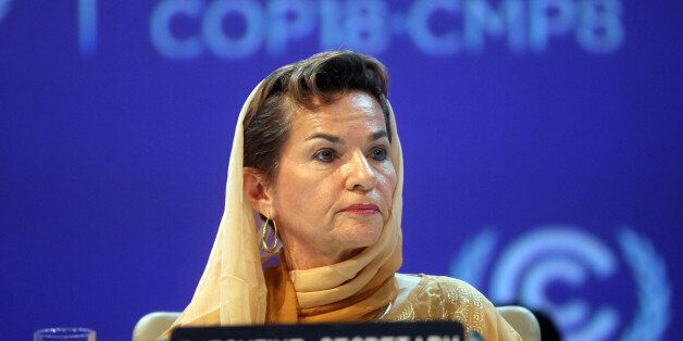 FILE - In this Monday, Nov. 26, 2012 file photo, Christiana Figueres, Executive Secretary of the United Nations Framework Convention on Climate Change (UNFCCC)  attends the opening session of the United Nations Climate Change conference in Doha, Qatar. The United Nations climate chief is urging people not to look solely to their governments to make tough decisions to slow global warming, and instead to consider their own role in solving the problem. Approaching the half-way point of two-week cli