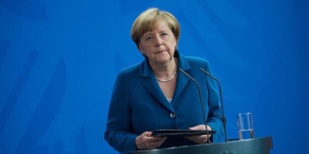 German Chancellor Angela Merkel at the Chancellery in Berlin after a shooting rampage at the Olympia shopping mall in Munich, Germany July 23, 2016. REUTERS/Stefanie Loos