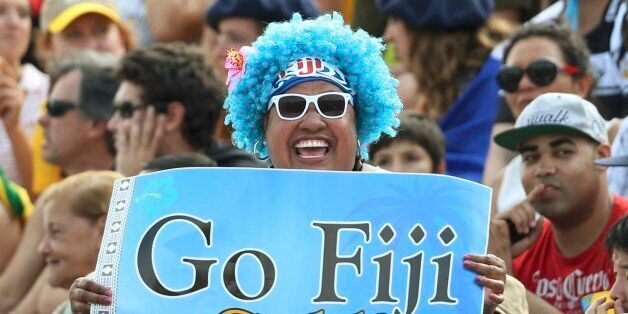 2016 Rio Olympics - Rugby - Preliminary - Men's Pool A Fiji v Brazil - Deodoro Stadium - Rio de Janeiro, Brazil - 09/08/2016.  A Fiji fan shows his support in the stands. REUTERS/Alessandro Bianchi (BRAZIL  - Tags: SPORT OLYMPICS SPORT RUGBY) FOR EDITORIAL USE ONLY. NOT FOR SALE FOR MARKETING OR ADVERTISING CAMPAIGNS.