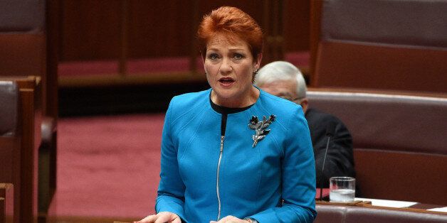 Australia's One Nation party leader Senator Pauline Hanson makes her maiden speech in the Senate at Parliament House in Canberra, Australia, September 14, 2016. AAP/Mick Tsikas/via REUTERS  ATTENTION EDITORS - THIS PICTURE WAS PROVIDED BY A THIRD PARTY. EDITORIAL USE ONLY. NO RESALES. NO ARCHIVE. AUSTRALIA OUT. NEW ZEALAND OUT.        TPX IMAGES OF THE DAY