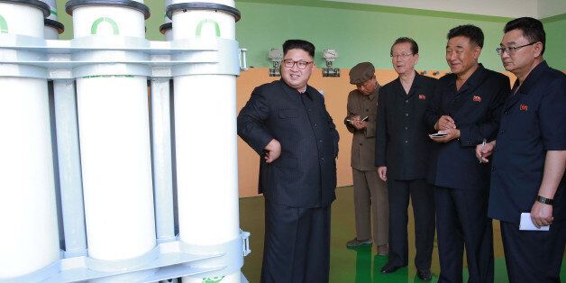 North Korean leader Kim Jong Un gives field guidance to the newly-built Medical Oxygen Factory in this undated photo released by North Korea's Korean Central News Agency (KCNA) in Pyongyang September 15, 2016.   KCNA/via Reuters   ATTENTION EDITORS - THIS IMAGE WAS PROVIDED BY A THIRD PARTY. EDITORIAL USE ONLY. REUTERS IS UNABLE TO INDEPENDENTLY VERIFY THIS IMAGE. NO THIRD PARTY SALES. SOUTH KOREA OUT.