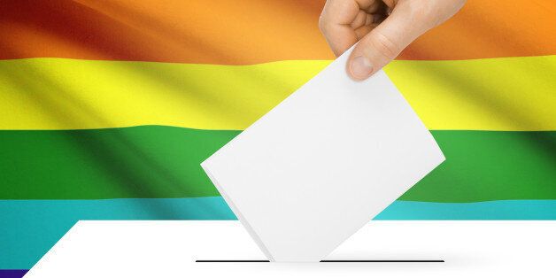 Ballot box with national flag on background series - LGBT flag