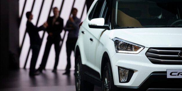The Hyundai Creta car is on display during the opening day of Moscow International Automobile Salon in Moscow, Russia, on Wednesday, Aug. 24, 2016. (AP Photo/Ivan Sekretarev)