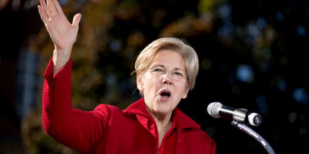 Sen. Elizabeth Warren, D-Mass. speaks at a rally for Democratic presidential candidate Hillary Clinton at St. Anselm College in Manchester, N.H., Monday, Oct. 24, 2016. (AP Photo/Andrew Harnik)