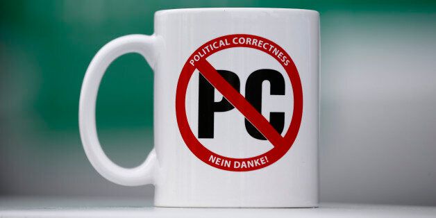 A mug with text 'Political correctness - No thank you!' is pictured at the congress of the anti-immigration party Alternative for Germany (AfD) in Stuttgart, Germany, April 30, 2016.  REUTERS/Wolfgang Rattay