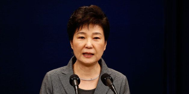 SEOUL, SOUTH KOREA - NOVEMBER 29:  South Korean President Park Geun-Hye makes a speech during an address to the nation, at the presidential Blue House in Seoul on November 29, 2016. South Korea's scandal-hit President Park Geun-Hye said Tuesday she was willing to stand down early and would let parliament decide on her fate.  (Photo by Jeon Heon-Kyun-Pool/Getty Images)