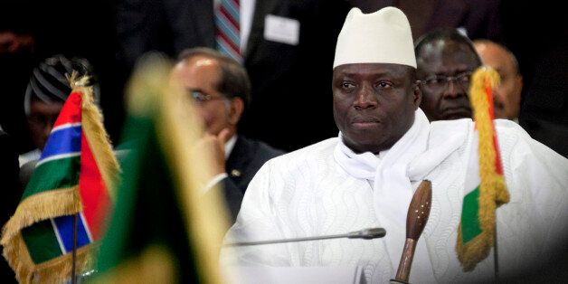 Gambia's President Yahya Jammeh attends an extraordinary meeting of the Economic Community of West African States (Ecowas) in Senegal's capital Dakar, April 2, 2012. Senegal's Macky Sall took his oath as president of the West African country on Monday under the gaze of regional leaders due to hold emergency talks later on the crisis in neighbouring Mali. REUTERS/Joe Penney (SENEGAL - Tags: POLITICS ELECTIONS)