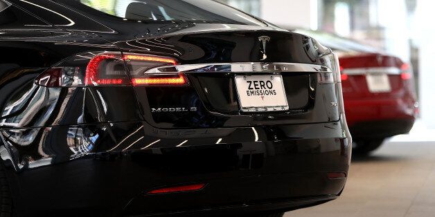 SAN FRANCISCO, CA - AUGUST 10:  A Tesla Model S is displayed inside of the new Tesla flagship facility on August 10, 2016 in San Francisco, California. Tesla is opening a 65,000 square foot store, its largest retail center to date. The facility will offer sales and service of Tesla's electric car line.  (Photo by Justin Sullivan/Getty Images)