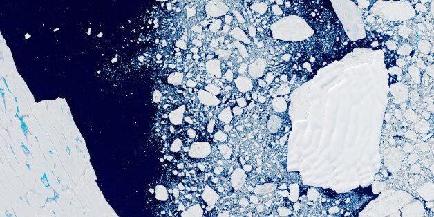 ANTARCTICA - FEBRUARY 2000: The Larsen B Ice Shelf, Antarctica. Global warming and climate change eventually led to the collapse of the Larsen B Ice Shelf in Antarctica during 2002. Satellite image taken on 21 February 2000. Photo by USGS/NASA Landsat data/Orbital Horizon/Gallo Images/Getty Images)