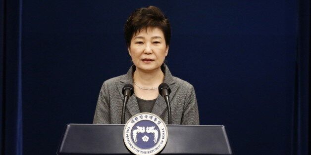 South Korean President Park Geun-Hye speaks during an address to the nation, at the presidential Blue House in Seoul on November 29, 2016. South Korea's scandal-hit President Park Geun-Hye said Tuesday she was willing to stand down early and would let parliament decide on her fate. / AFP / AFP AND POOL / JEON HEON-KYUN        (Photo credit should read JEON HEON-KYUN/AFP/Getty Images)