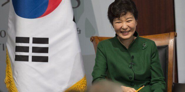 South Korean President Park Geun-hye answers questions at the Center for Strategic and International Studies (CSIS) in Washington, DC, October 15, 2015. AFP PHOTO / SAUL LOEB        (Photo credit should read SAUL LOEB/AFP/Getty Images)