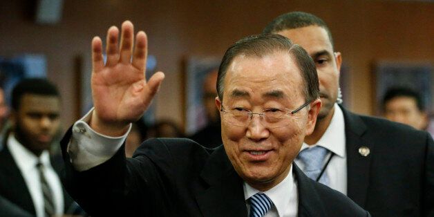 UN Secretary-General Ban Ki-moon waves as he departs from UN Headquarters on December 30, 2016, in New York.Former Portuguese Prime Minister Antonio Guterres assumes the reins of the United Nations on January 1, 2017. / AFP / KENA BETANCUR        (Photo credit should read KENA BETANCUR/AFP/Getty Images)