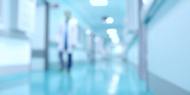 Medical and hospital corridor defocused background with modern laboratory (clinic)