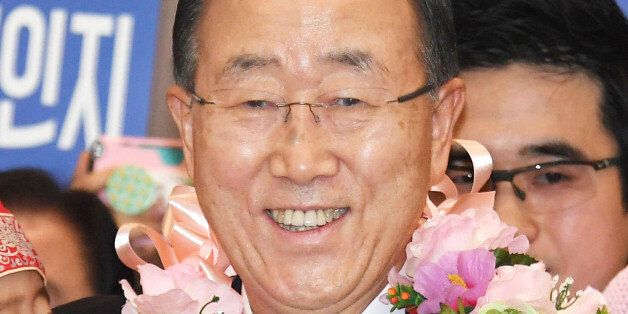 Former U.N. Secretary General Ban Ki Moon smiles after arriving at Incheon International Airport outside Seoul on Jan. 12, 2017. Ban, a former South Korean foreign minister, returned home amid widespread speculation he may run for the presidency. (Photo by Kyodo News via Getty Images)