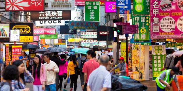 Busy street in Kowloon, Hong Kong
