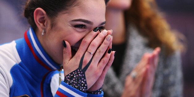 OSTRAVA, CZECH REPUBLIC - JANUARY 27:  Evgenia Medvedeva of Russia reacts at the kiss and cry after competing in the Ladies Free Skating during day 3 of the European Figure Skating Championships at Ostravar Arena on January 27, 2017 in Ostrava, Czech Republic.  (Photo by Joosep Martinson - ISU/ISU via Getty Images)