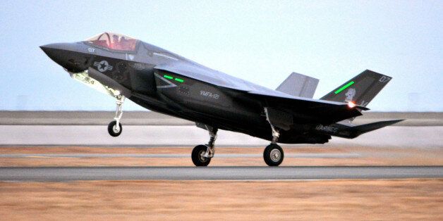 IWAKUNI, JAPAN - JANUARY 18:  (CHINA OUT, SOUTH KOREA OUT) A U.S. Marine F-35B Lightning II jet lands at U.S. Marine Corps Air Station Iwakuni on January 18, 2017 in Iwakuni, Yamaguchi, Japan. It is the first deployment of the advanced stealth jet outside of the continental United States. The aircraft is the first batch of F-35Bs that will be replacing one of the three U.S. Marine F/A-18 Hornet units stationed in Iwakuni. (Photo by The Asahi Shimbun via Getty Images)