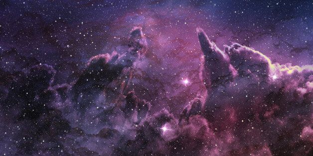 purple nebula and cosmic dust in star field
