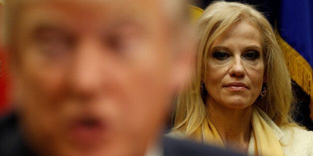White House advisor Kellyanne Conway listens as U.S. President Donald Trump meets with county sheriffs at the White House in Washington, U.S. February 7, 2017.  REUTERS/Kevin Lamarque