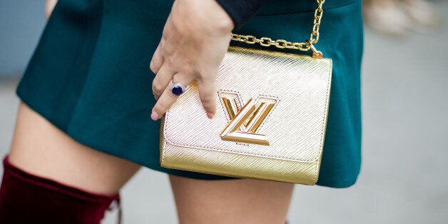 NEW YORK, NY - FEBRUARY 15:  A golden Louis Vuitton bag outside Delpozo on February 15, 2017 in New York City. (Photo by Christian Vierig/Getty Images) *** Local Caption ***
