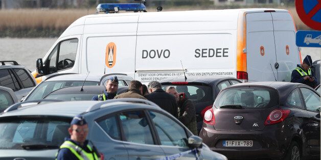 Police officers and and Sedee-Dovo, the mine clearance service of Belgian defence, patrol  in Antwerp where Belgian police arrested a man on March 23, 2017 after he tried to drive into a crowd at high-speed in a shopping area in the port city of Antwerp, a police chief said.The man was of north African origin and used a car with French registration plates, Antwerp police chief Serge Muyters said. The incident came a day after an attack on the British parliament killed three people plus the attac