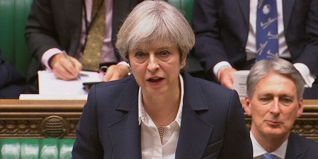 Britain's Prime Minister Theresa May speaks in Parliament as she announces that she has sent the letter to trigger the process of leaving the European Union in London, March 29, 2017. Parliament TV handout via REUTERS    FOR EDITORIAL USE ONLY. NOT FOR SALE FOR MARKETING OR ADVERTISING CAMPAIGNSTHIS IMAGE HAS BEEN SUPPLIED BY A THIRD PARTY.