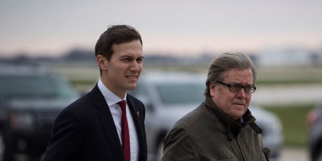 INDIANAPOLIS, IN - DECEMBER 1: Stephen Bannon and Jared Kushner disembark President-elect Donald Trump's plane as they make their way to Carrier Corporation in Indianapolis, IN on Thursday, Dec. 01, 2016. (Photo by Jabin Botsford/The Washington Post via Getty Images)